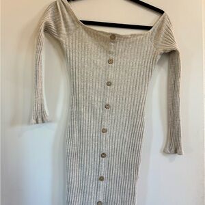 Windsor Beige Ribbed Button Midi Dress